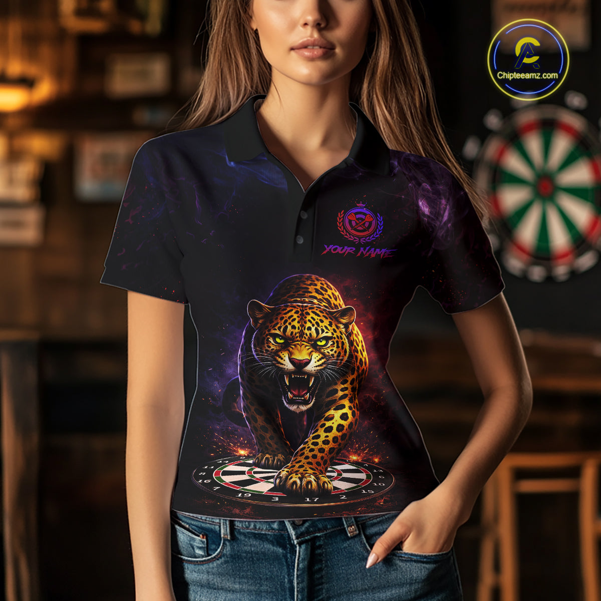 Custom Leopard Dart Shirts for Women Dart Team Jersey Polo & Quarter-Zip Dartboard Shirt Outfit DHT18