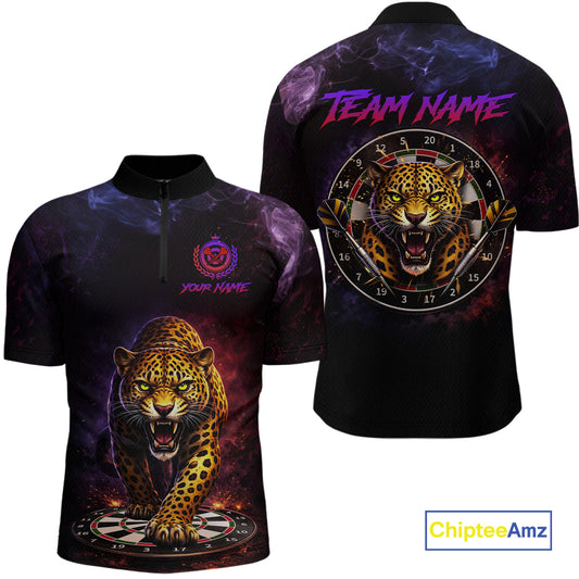 Custom Leopard Dart Shirts for Men Dart Team Jersey Polo & Quarter-Zip Dartboard Shirt Outfit DHT18