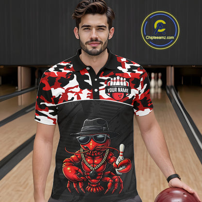 Custom Red Camo Bowling Shirt Crawfish Bowling League for Men Bowling Accessories QZT850