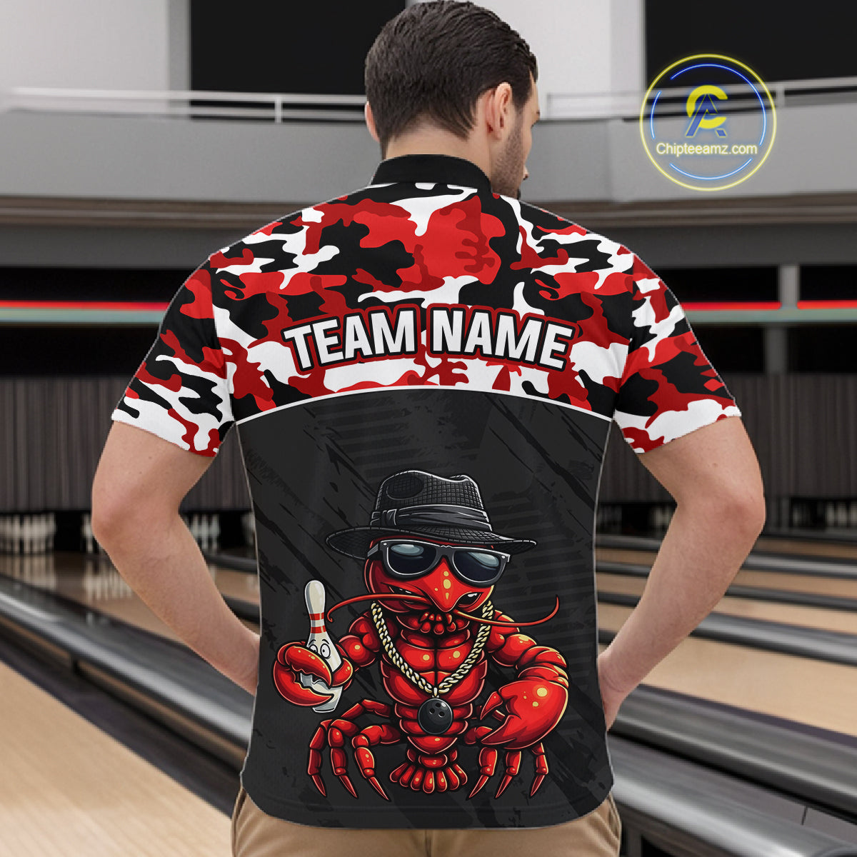 Custom Red Camo Bowling Shirt Crawfish Bowling League for Men Bowling Accessories QZT850