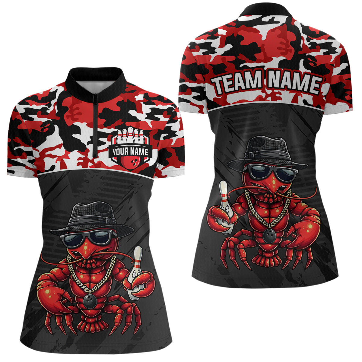 Custom Red Camo Bowling Shirt Crawfish Bowling League for Women Bowling Accessories QZT850
