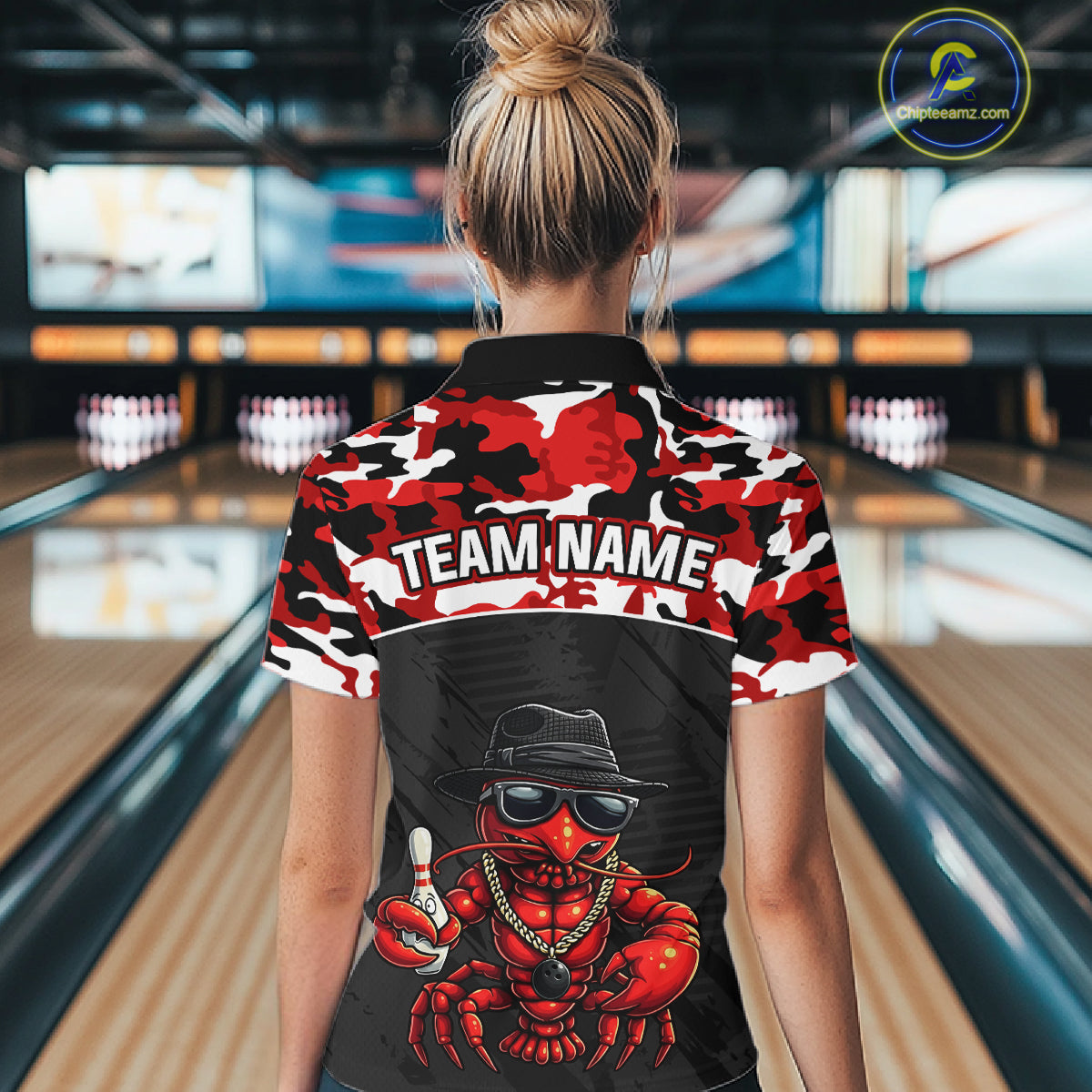 Custom Red Camo Bowling Shirt Crawfish Bowling League for Women Bowling Accessories QZT850