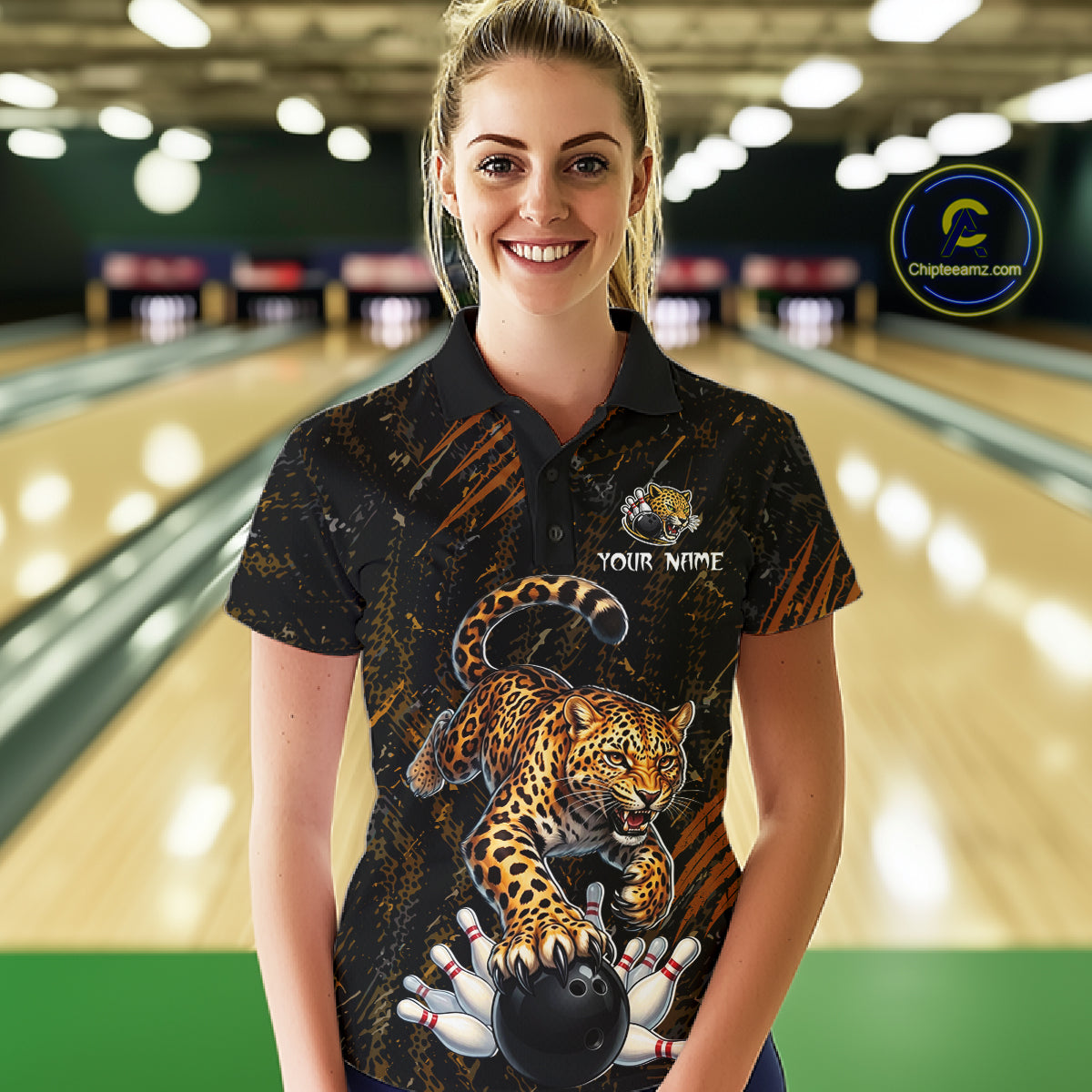 Custom Leopard Bowling Shirt for Women Bowling Team Jersey Polo & Quarter-Zip Bowling Performance QZT983