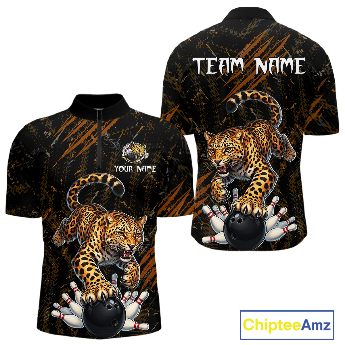 Custom Leopard Bowling Shirt for Men Bowling Team Jersey Polo & Quarter-Zip Bowling Performance QZT983