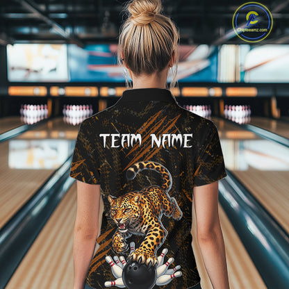 Custom Leopard Bowling Shirt for Women Bowling Team Jersey Polo & Quarter-Zip Bowling Performance QZT983
