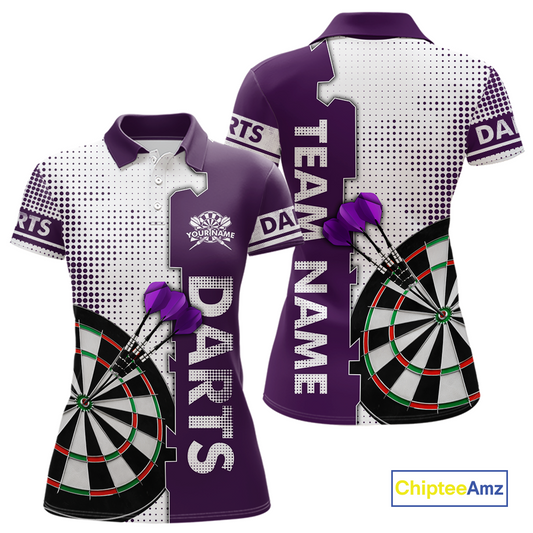Purple & White Dart Shirts for Women Custom Dart Team Jersey Dartboard Shirt Unisex DHT19