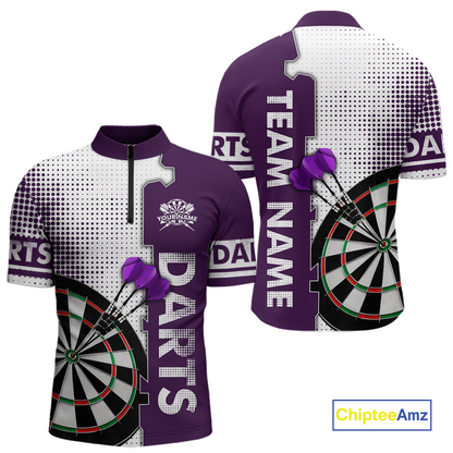 Purple & White Dart Shirts for Men Custom Dart Team Jersey Dartboard Shirt Unisex DHT19