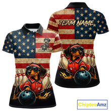 Load image into Gallery viewer, Custom American Flag Retro Dachshund Bowling Shirt Bowling Team Jersey for Women Polo &amp; Quarter-Zip QZT942
