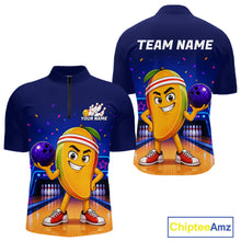 Load image into Gallery viewer, Navy blue sports jersey with cartoon character holding a bowling ball, 'Team Name' text on back, and 'Chiptee Amz' branding.