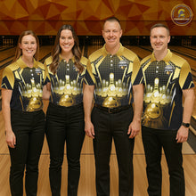 Load image into Gallery viewer, Custom Black and Gold Bowling Team Shirt Bowling Jersey for Women Polo &amp; 1/4-Zip Bowling Outfit QZT1142