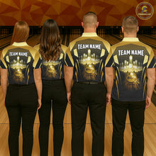 Load image into Gallery viewer, Custom Black and Gold Bowling Team Shirt Bowling Jersey for Women Polo &amp; 1/4-Zip Bowling Outfit QZT1142