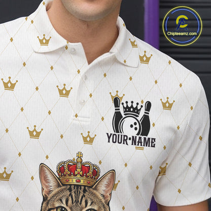 Funny Cat King Bowling Shirt, Custom Crown Bowling League Jersey for Men, Bowling Outfit QZT1202
