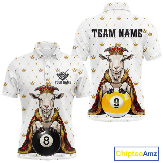 Funny Goat King Billiard Shirt, Custom Crown 8 Ball & 9 Ball Pool Team Jersey for Men, Polo & 1/4 Zip BHT104