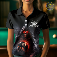 Load image into Gallery viewer, Custom Grim Reaper Billiard Shirts for Women 8 Ball Pool Shirt Polo &amp; Quarter-Zip Billiard Jersey Unisex BHT7
