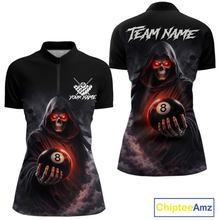 Load image into Gallery viewer, Custom Grim Reaper Billiard Shirts for Women 8 Ball Pool Shirt Polo &amp; Quarter-Zip Billiard Jersey Unisex BHT7