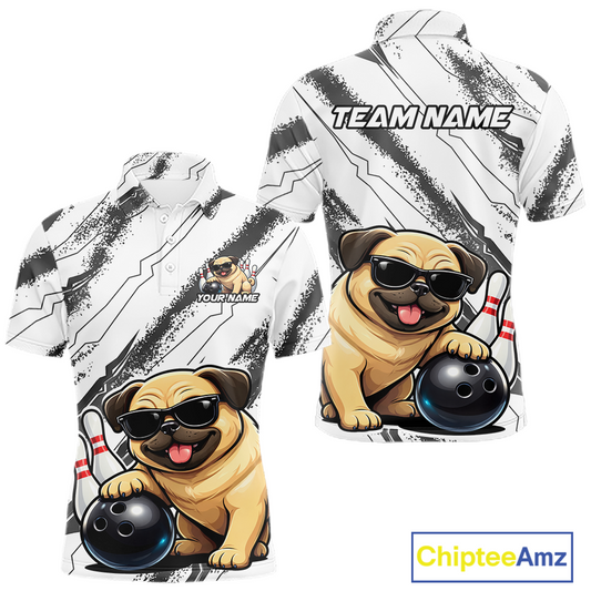 Funny Pug Dog Bowling Team Shirt for Men Custom Bowling Jersey Polo & 1/4-Zip Bowling Unisex QZT984