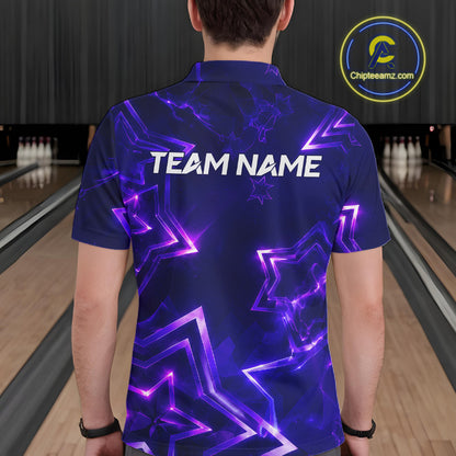 Custom Neon Purple Star Bowling Shirt for Men Bowling Jersey Polo & Quarter-Zip QZT1025