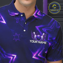 Load image into Gallery viewer, Custom Neon Purple Star Bowling Shirt for Men Bowling Jersey Polo &amp; Quarter-Zip QZT1025