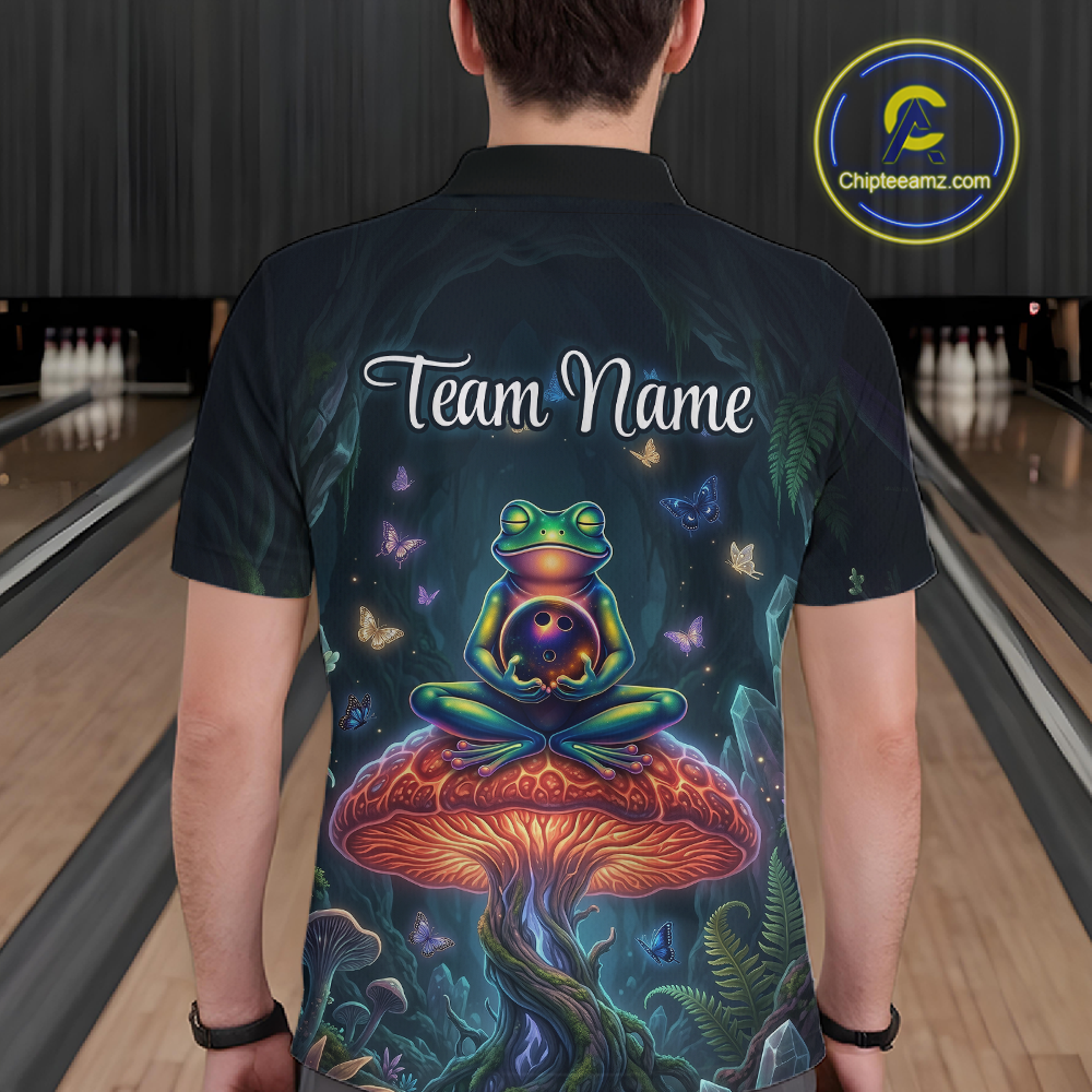 Custom Zen Frog Bowling Shirt for Men Meditation Style Bowling Jersey Polo & 1/4-Zip QZT991