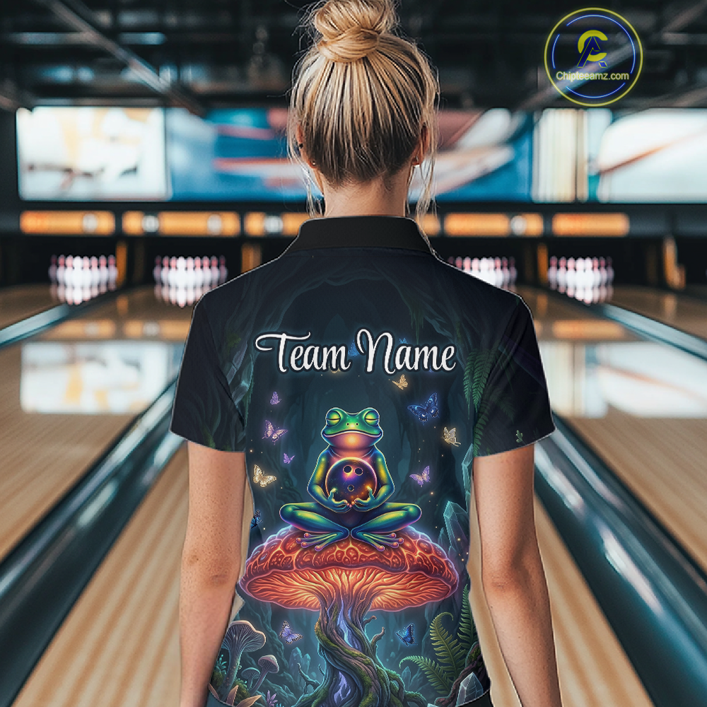 Custom Zen Frog Bowling Shirt for Women Meditation Style Bowling Jersey Polo & 1/4-Zip QZT991