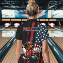 Load image into Gallery viewer, Person wearing a black bowling shirt with a dachshund graphic and 'TEAM NAME' text in a bowling alley.