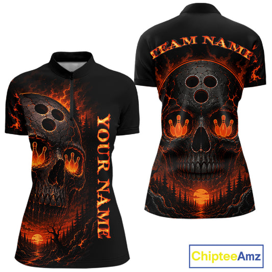 Black quater-zip shirt with fiery skull design on front and back, featuring 'Chiptee Amz' branding.