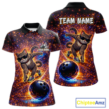 Load image into Gallery viewer, Custom Galaxy Funny Cat Bowling Shirt for Women Bowling League Jersey Polo &amp; Quarter-Zip Bowling Outfit QZT917