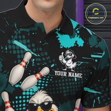Load image into Gallery viewer, Custom Turquoise Funny Duck Bowling Shirt for Men Bowling Jersey Polo &amp; 1/4 Zip Bowling Outfit QZT943