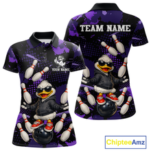 Load image into Gallery viewer, Custom Purple Funny Duck Bowling Shirt for Women Bowling Jersey Polo &amp; 1/4 Zip Bowling Outfit QZT943