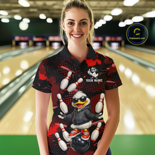 Load image into Gallery viewer, Custom Red Funny Duck Bowling Shirt for Women Bowling Jersey Polo &amp; 1/4 Zip Bowling Outfit QZT943