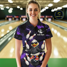 Load image into Gallery viewer, Custom Purple Funny Duck Bowling Shirt for Women Bowling Jersey Polo &amp; 1/4 Zip Bowling Outfit QZT943