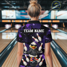 Load image into Gallery viewer, Custom Purple Funny Duck Bowling Shirt for Women Bowling Jersey Polo &amp; 1/4 Zip Bowling Outfit QZT943