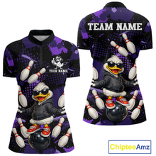 Load image into Gallery viewer, Custom Purple Funny Duck Bowling Shirt for Women Bowling Jersey Polo &amp; 1/4 Zip Bowling Outfit QZT943