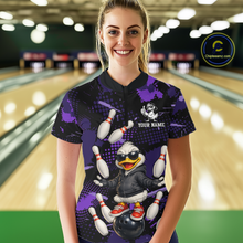 Load image into Gallery viewer, Custom Purple Funny Duck Bowling Shirt for Women Bowling Jersey Polo &amp; 1/4 Zip Bowling Outfit QZT943