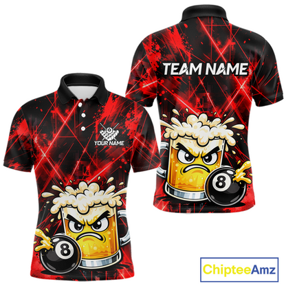 Custom Red Funny Beer Billiard Shirt for Men Billiard Jersey 8 Ball Pool Shirt Outfit BHT23