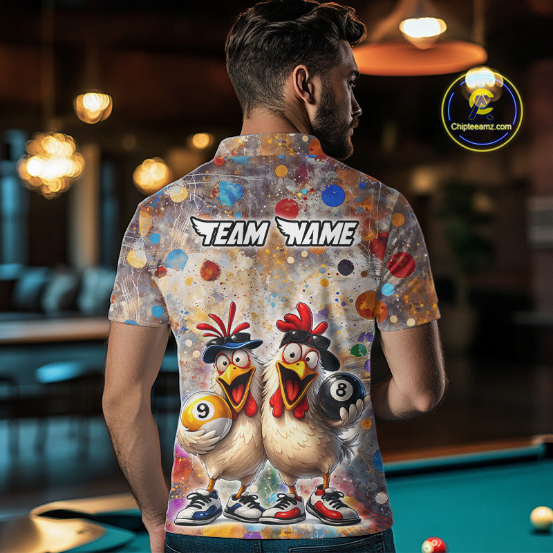 Custom Funny Chicken Billiard Shirt for Men Colorful 8 Ball & 9 Ball Shirt Buddy Billiard Jersey BHT42