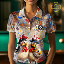 Load image into Gallery viewer, Custom Funny Chicken Billiard Shirt for Women Colorful 8 Ball &amp; 9 Ball Shirt Buddy Billiard Jersey BHT42