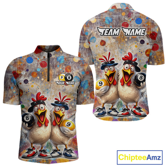 Custom Funny Chicken Billiard Shirt for Men Colorful 8 Ball & 9 Ball Shirt Buddy Billiard Jersey BHT42
