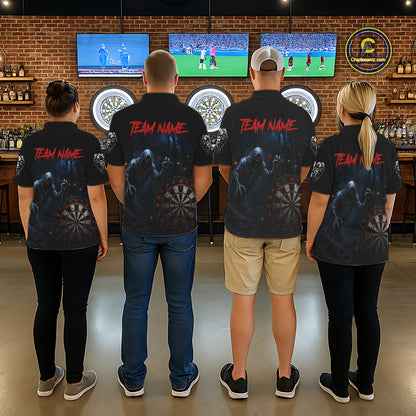 Custom Red Dart Polo Shirt for Women Grim Reaper Throwing Darts Dark Gothic Dart Jersey DHT51