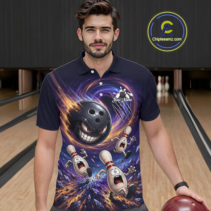 Custom Evil Bowling Ball & Funny Bowling Pins Bowling Shirt for Men Bowling Team Jersey Polo & 1/4 Zip QZT1221