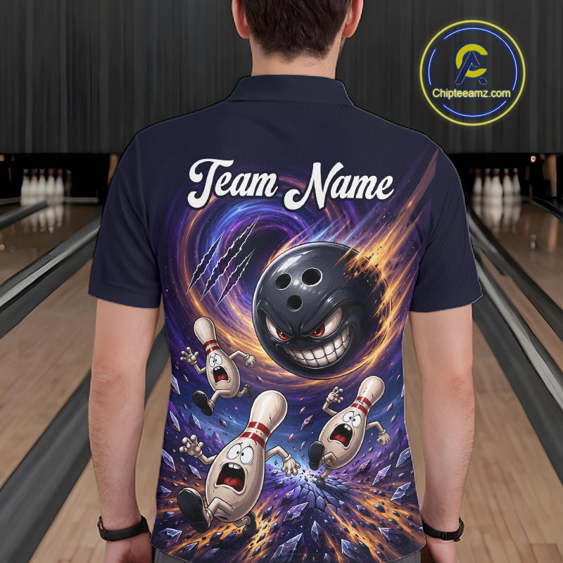 Custom Evil Bowling Ball & Funny Bowling Pins Bowling Shirt for Men Bowling Team Jersey Polo & 1/4 Zip QZT1221