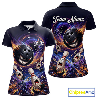 Custom Evil Bowling Ball & Funny Bowling Pins Bowling Shirt for Women Bowling Team Jersey Polo & 1/4 Zip QZT1221
