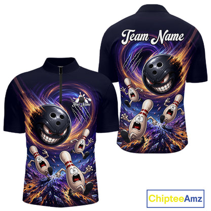 Custom Evil Bowling Ball & Funny Bowling Pins Bowling Shirt for Men Bowling Team Jersey Polo & 1/4 Zip QZT1221