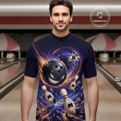 Custom Evil Bowling Ball & Funny Bowling Pins Bowling Shirt for Men Bowling Team Jersey Polo & 1/4 Zip QZT1221