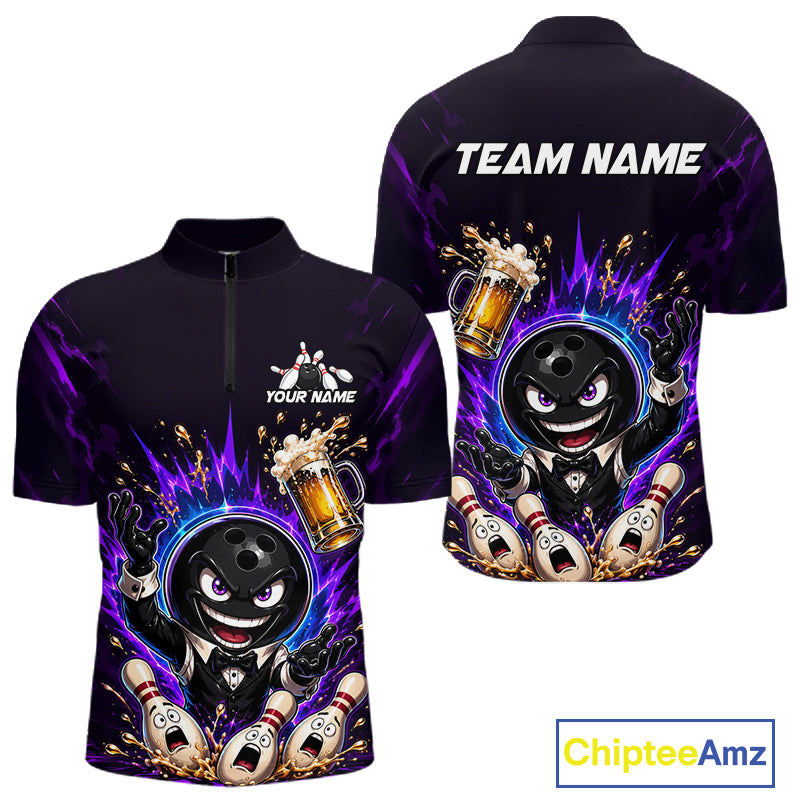 Custom Beer Bowling Shirt for Men Funny Bowling Team Jersey Polo & Quarter-Zip QZT1223