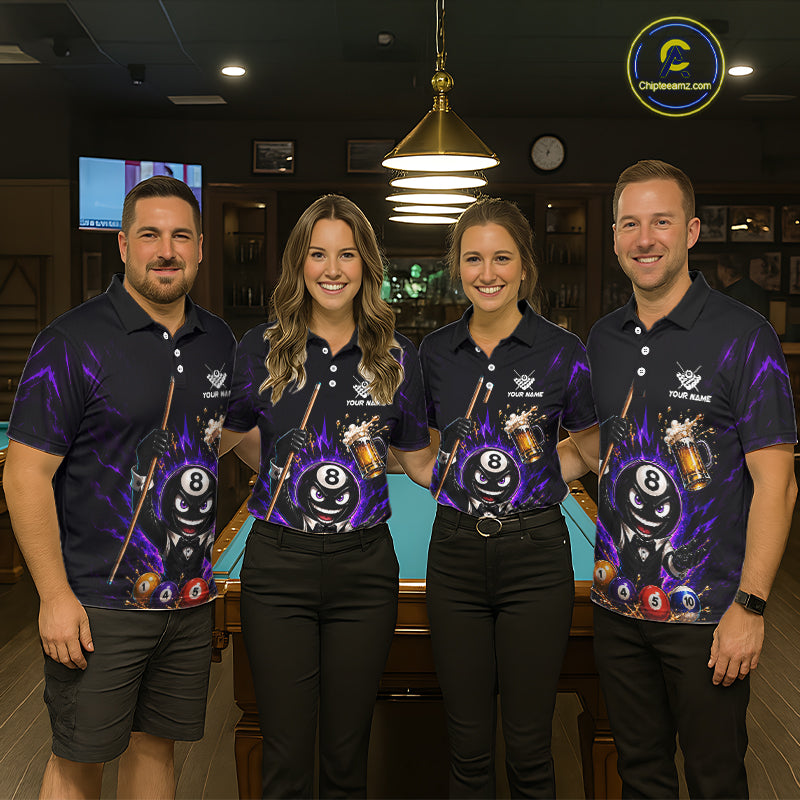 Custom 8 Ball Pool Shirt with Beer and Cue Billiard Team Jersey for Men Billiard Shirt BHT113