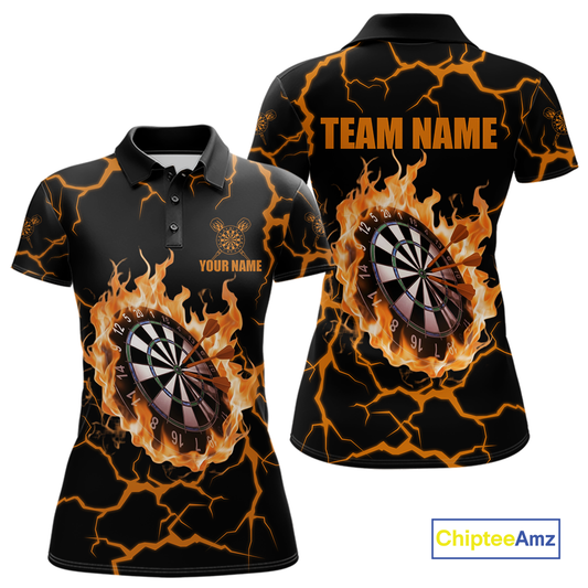 Custom Orange Flame Dart Shirt for Women Dart Jersey for Team Dart Gift Polo & 1/4 Zip DHT7