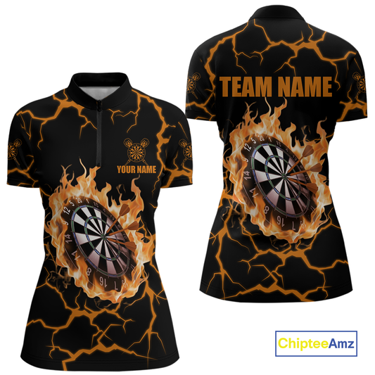 Custom Orange Flame Dart Shirt for Women Dart Jersey for Team Dart Gift Polo & 1/4 Zip DHT7