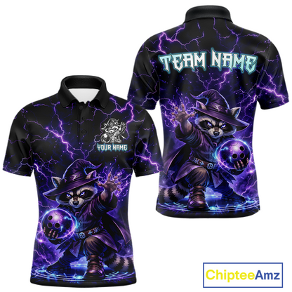 Personalized Raccoon Wizard Bowling Shirt for Men Purple Thunder Lightning Bowling Jersey QZT920