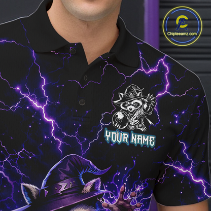 Personalized Raccoon Wizard Bowling Shirt for Men Purple Thunder Lightning Bowling Jersey QZT920